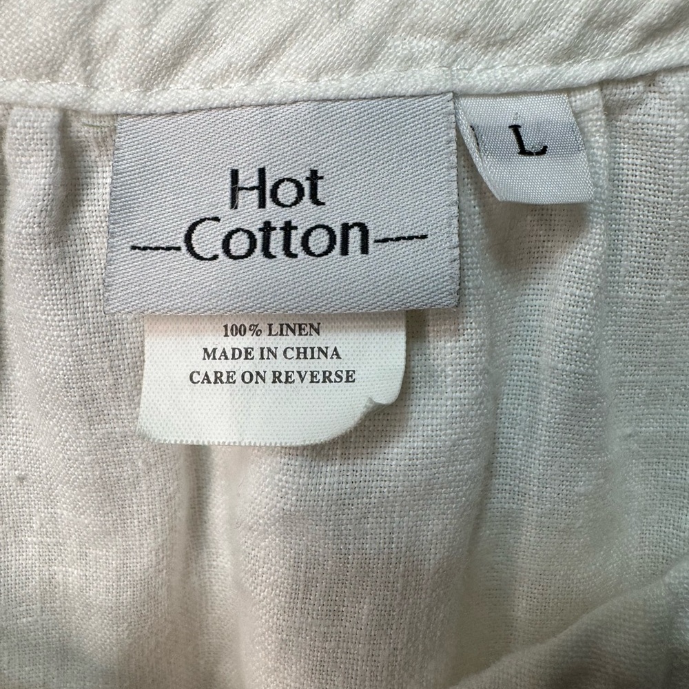 Hot Cotton Blouse Womens Large Linen Lagenlook Boho Coastal Beach White Peasant - Picture 2 of 4